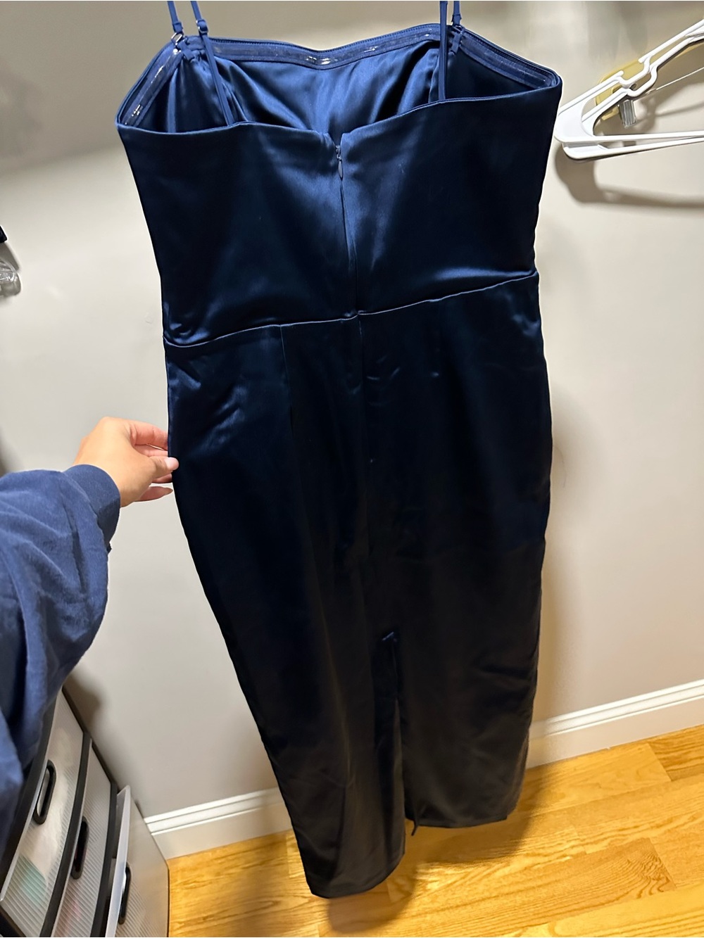 Abercrombie & Fitch Navy Satin Spaghetti Strap / Strapless Midi Dress - Picture 3 of 6